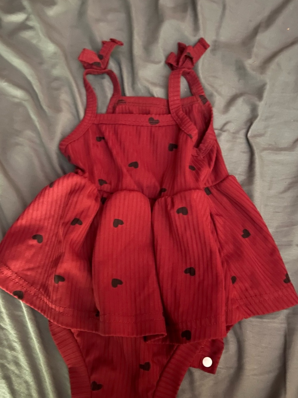 SHEIN Red Heart-Print Ruffle Romper